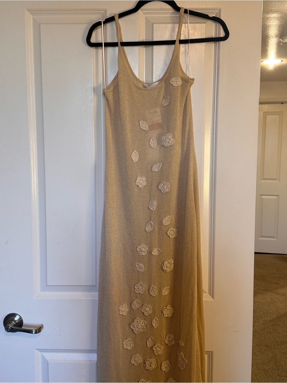 Caroline Constas Designer Mesh Gold Sheer Dress Maxi Vacation - Picture 1 of 5